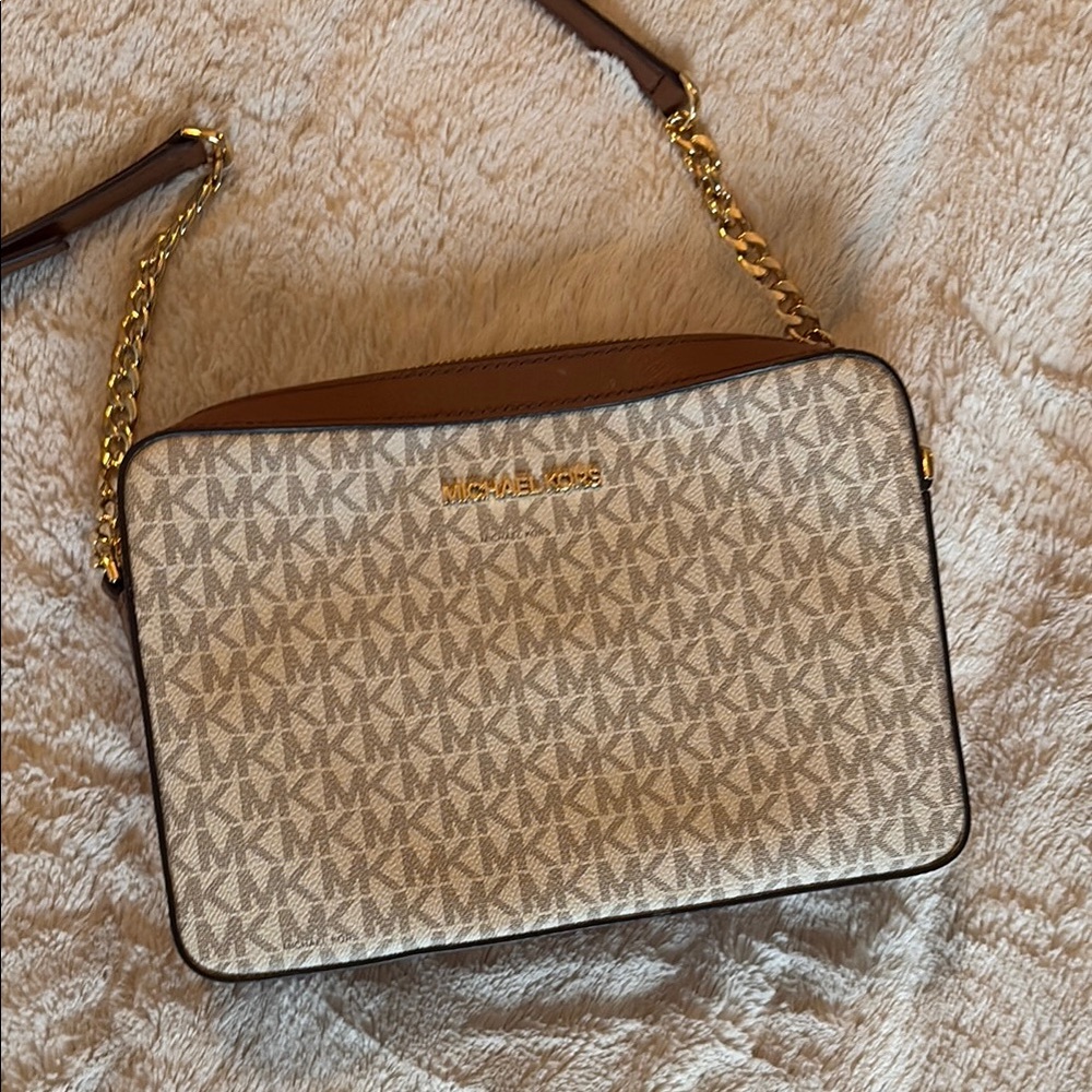 Michael Kors Printed Logo Brown and Cream Crossbody Bag